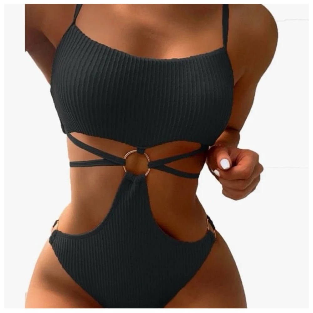 Black Strappy One-Piece Swimsuit